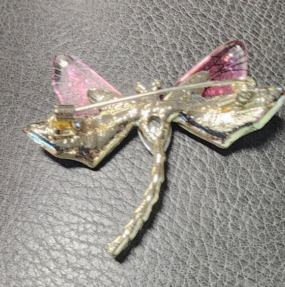 Pink & Silver Rhinestone Dragonfly Brooch - Picture 3 of 3